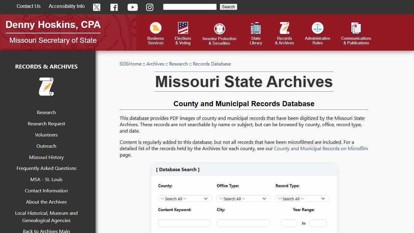 County and Municipal Records Database